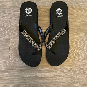 Yellow box flip flops